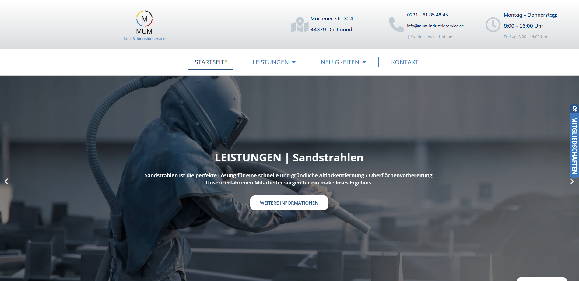 Screenshot von MUM Tank & Industrieservice